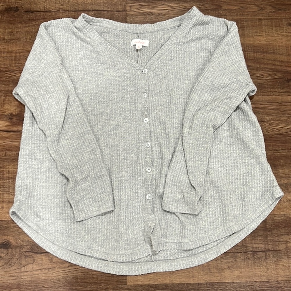 Long sleeve waffle knit button down shirt